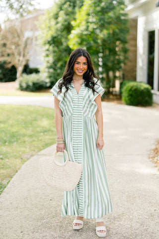 Girls Love Green Striped Dress - Instyle Boutique