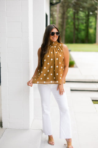 Dotted Elegance High Neck Top - Instyle Boutique