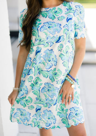 Aqua Garden Scallop Mini Dress - Instyle Boutique