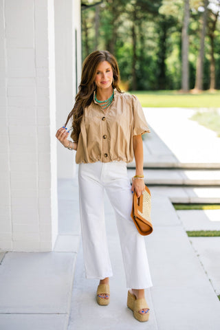 Audrey Latte Bubble Hem Top - Instyle Boutique