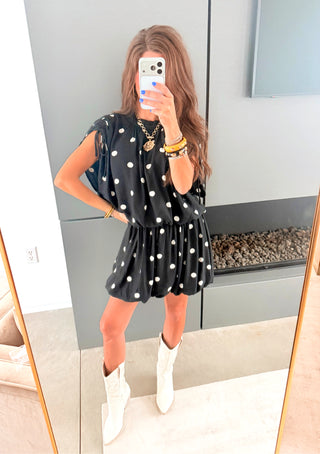 Preppy Chic Polka Dot Dress- Black - Instyle Boutique