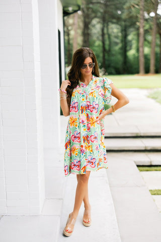 Floral Fantasy Green Dress - Instyle Boutique
