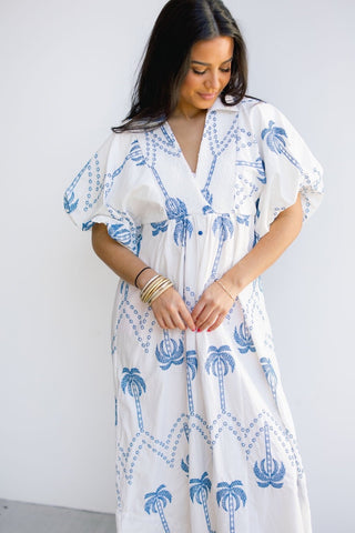 Well Wishes Blue Embroidered Midi Dress - Instyle Boutique