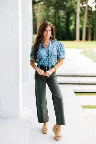 Slate Blue Floral Top - Instyle Boutique