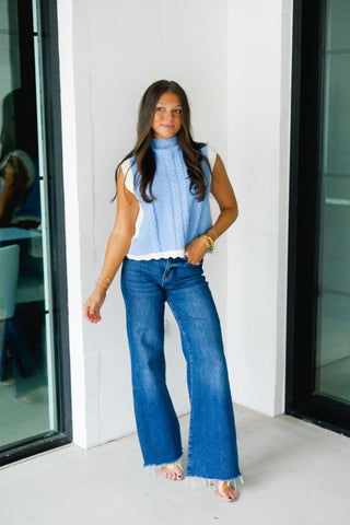 Coastal Calm Blue Sleeveless Sweater - Instyle Boutique