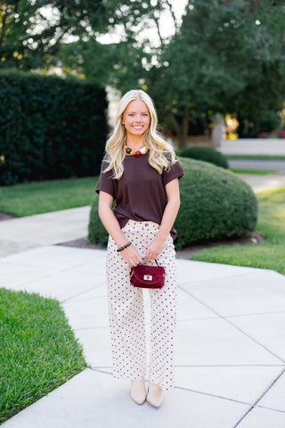 Ecru Polka Dot Wide Leg Pants