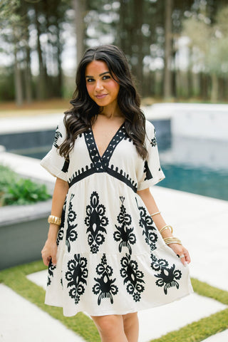 Beach Please Printed Dress - Cream - Instyle Boutique