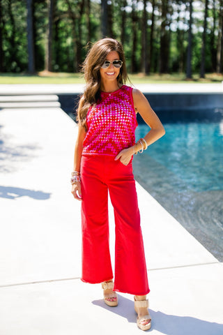 Red Crochet Tie Tank - Instyle Boutique