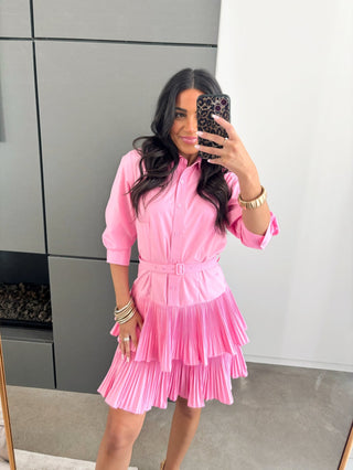 Pink Wink Pleated Cotton Shirtdress - Instyle Boutique