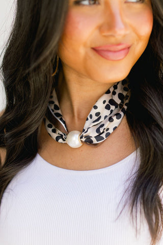 Animal Print Pearl Scarf Necklace - Instyle Boutique