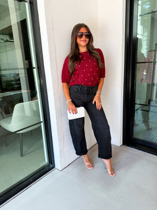 Willa Wine Studded Sweater Top