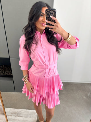 Pink Wink Pleated Cotton Shirtdress - Instyle Boutique