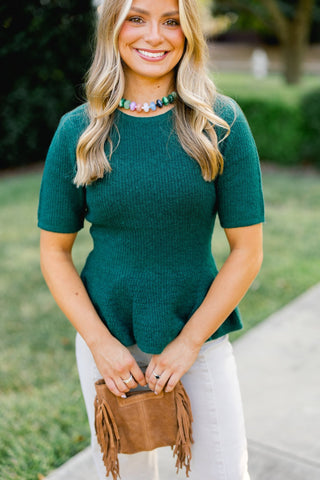 Into The Green Peplum Sweater - Instyle Boutique