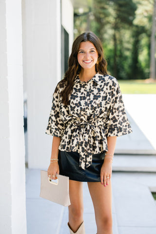 Neutral Leopard Drawstring Top - Instyle Boutique
