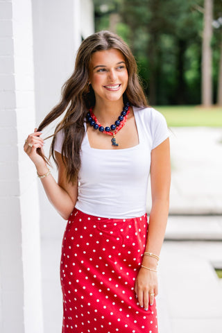 Red Velvet Dot Satin Maxi Skirt - Instyle Boutique