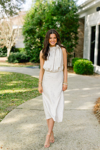 Be A Babe Beige Polka Dot Midi Dress