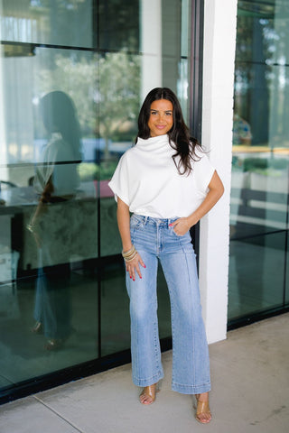 Ice White Mock Neck Top - Instyle Boutique