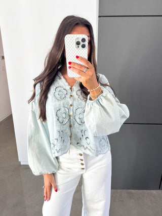 Stay Chic Denim Embroidered Top - Instyle Boutique