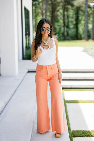 Coral Cuteness Wide Leg Jeans ~PREORDER~ - Instyle Boutique