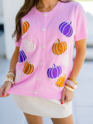 Glitter Pumpkins Pink Cardigan