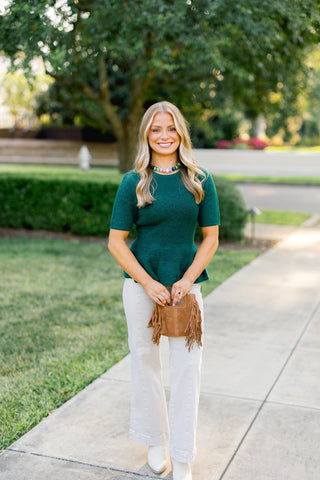 Into The Green Peplum Sweater - Instyle Boutique