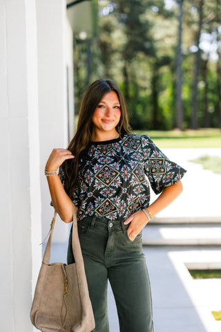 Straight To It Black Printed Top - Instyle Boutique