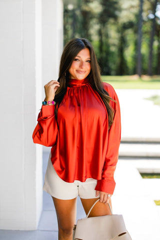 She's The Moment Burnt Orange Satin Top - Instyle Boutique