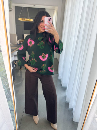 Giving Fall Vibes Green Sweater