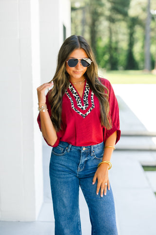 Daring Diva Garnet Leopard Top