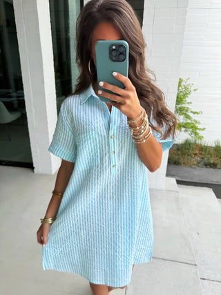 Coastal Breeze Seersucker Shirt Dress - Instyle Boutique