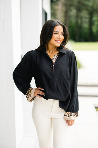 City Chic Black Leopard Top