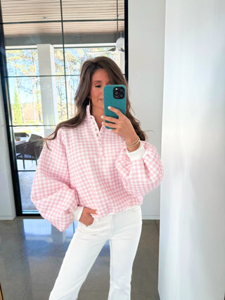 Pink Gingham Snap - Button Pullover - Instyle Boutique