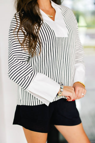 Stay Longer Stripe Collared Top - Instyle Boutique