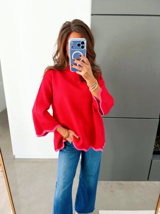 Tis The Season Red and Pink Sparkle Sweater - Instyle Boutique
