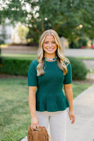 Into The Green Peplum Sweater - Instyle Boutique