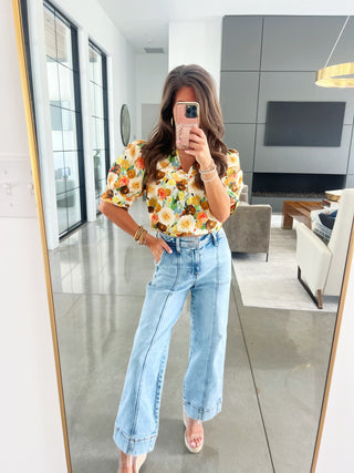 Callie Camel Floral Printed Top