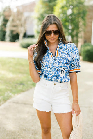 Because Of You Blue Floral Top - Instyle Boutique
