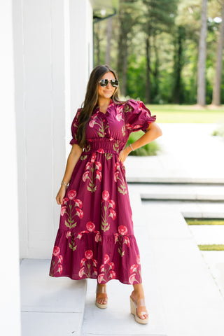 Wish You Well Wine Floral Dress