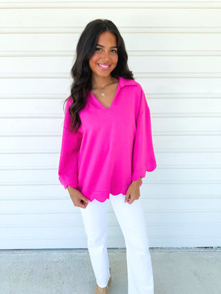 Lovely in Hot Pink Scalloped Knit Top - Instyle Boutique