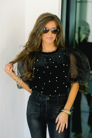 Voluminous Sleeve Velvet Top - Instyle Boutique