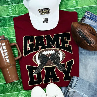 Game Day Sequin Football Tee- Maroon