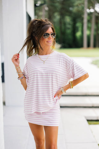 Lazy Luxe Stripe Set-Pink