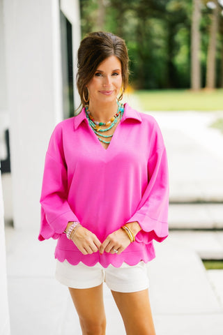 Lovely in Hot Pink Scalloped Knit Top - Instyle Boutique