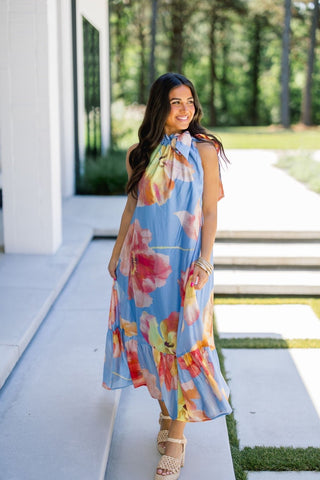 Finally Summer Blue Floral Midi Dress - Instyle Boutique