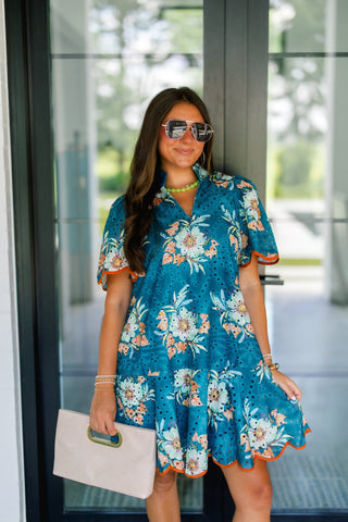 Tiffany Teal Green Floral Dress - Instyle Boutique