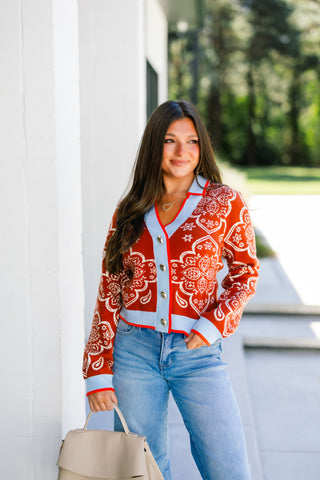 Blair Burnt Orange Printed Sweater