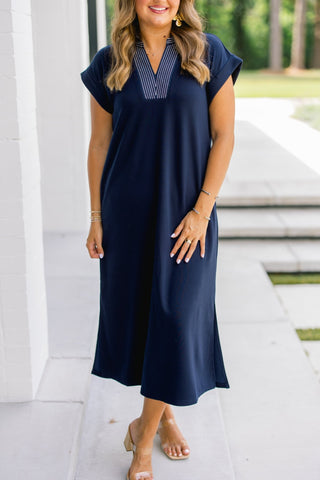 Navy Days Striped Collar Midi Dress - Instyle Boutique