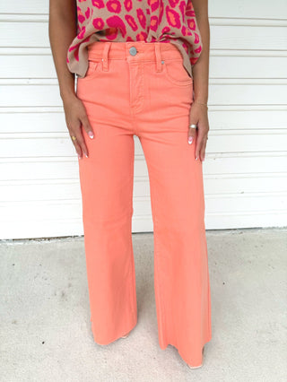 Coral Cuteness Wide Leg Jeans - Instyle Boutique
