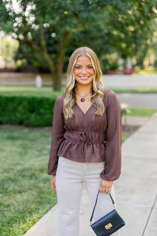 Chocolate Charm Peplum Top - Instyle Boutique