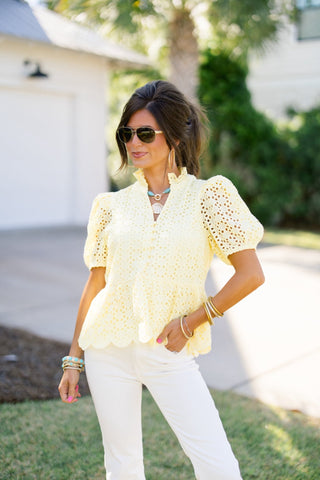 Sweet Frill Eyelet Top - Lemon - Instyle Boutique